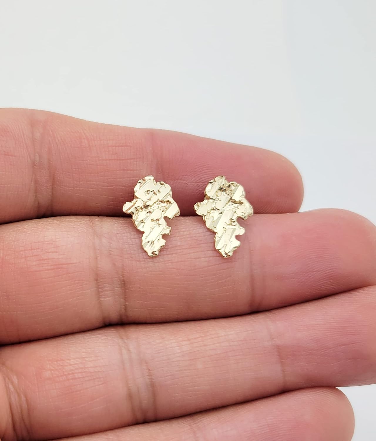 10k Yellow Gold Nugget Earrings Mens Womens Nugget 14 mm x 9.5 mm