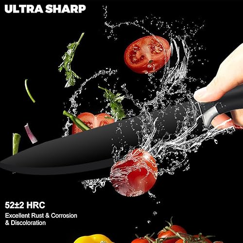 Miniatura 3 de Numola Juego de cuchillos de cocina de 17 piezas con bloque y afilador, juego de cuchillos de chef ultra afilados de acero inoxidable antiadherente,