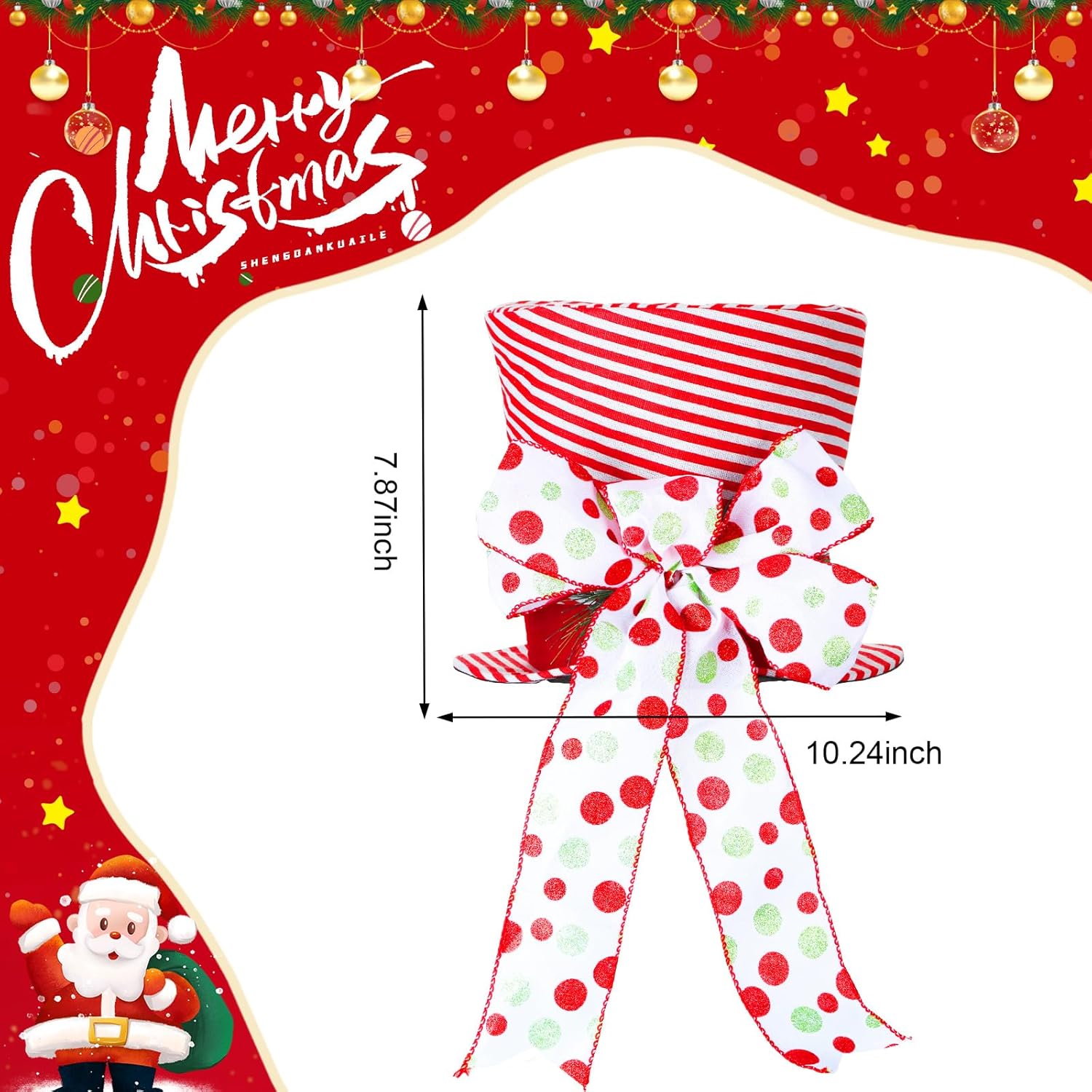 Shappy Christmas Tree Topper Hat Christmas Tree Topper Lighted, Red Pink Bow Extended Ribbon Top Hat with Colorful Christmas Theme Projector for Winter Holiday Xmas Tree Decor