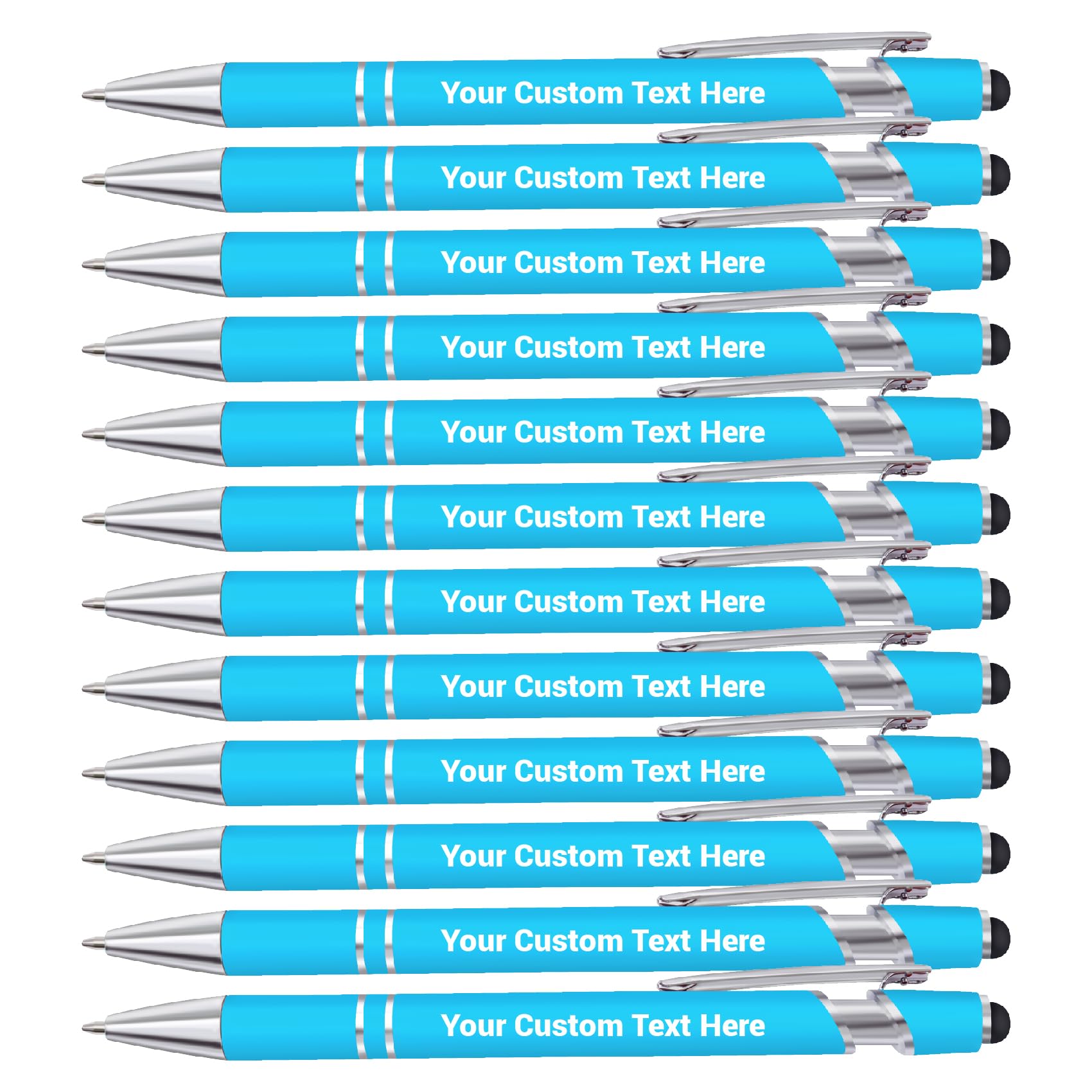 Personalised Pen, Custom Ballpoint Pen with Name/Logo, Ballpoint Stylus Pens for Touch Screens, Personalised Pens for Women Men Business Office Graduation Birthday Christmas Gifts-12pcs-Light Blue