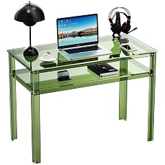 solaround Clear Acrylic Desk with Open Storage Home Office Computer Writing Desk Office Study Table Green 39 4