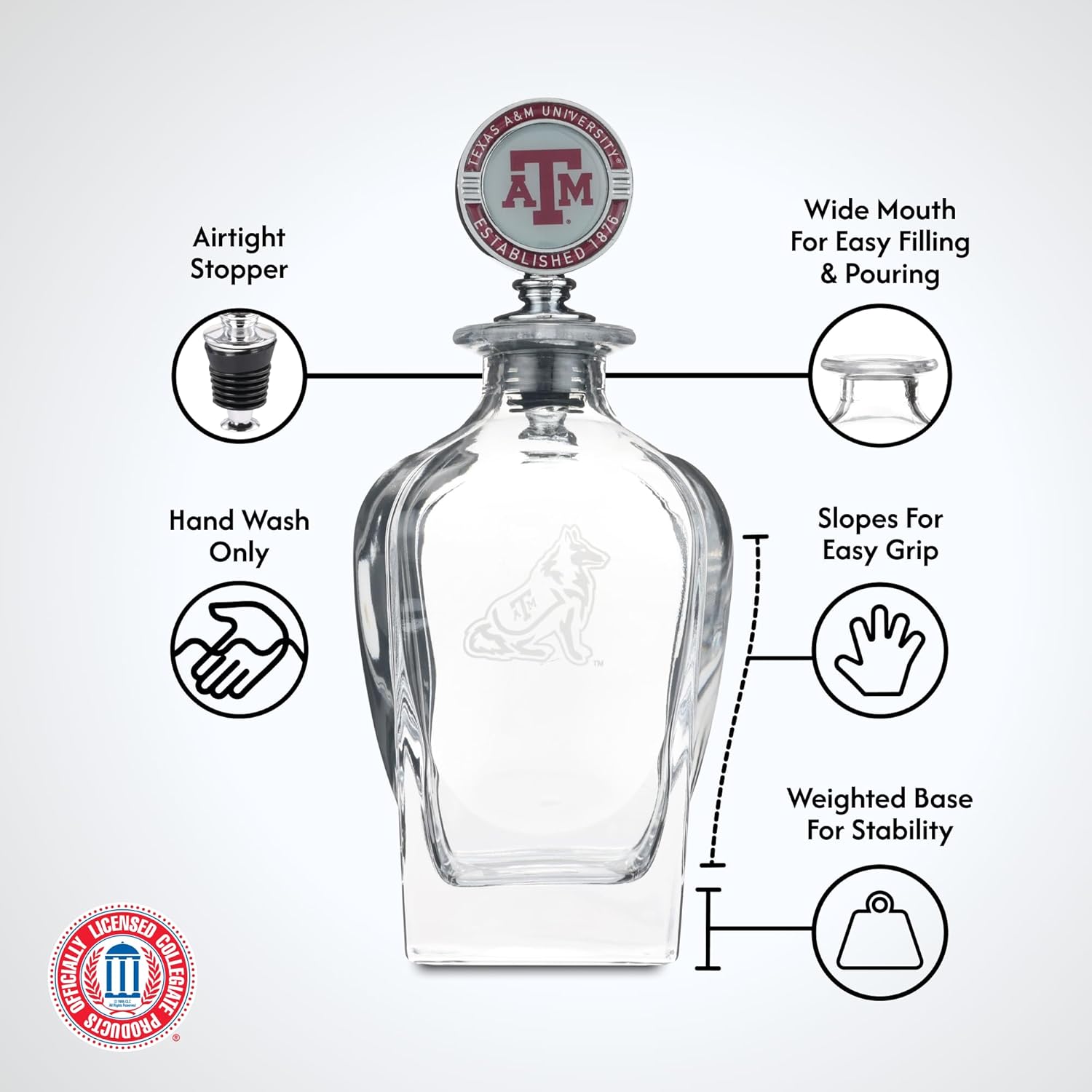 The Memory Company | Licensed NCAA Decanter with Mascot Stopper