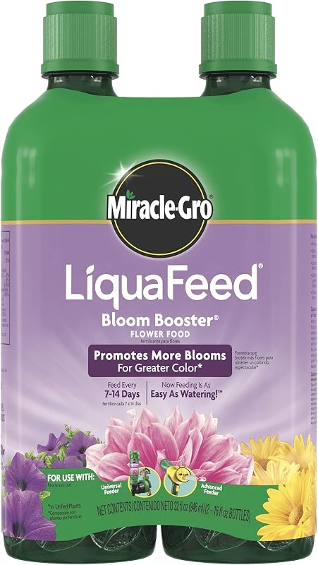 Miracle-Gro LiquaFeed Bloom Booster Flower Food, 16 fl. oz. (2 Pack) | Liquid Fertilizer for Annual and Perennial Flowers and Blooming Plants, Refill Bottles