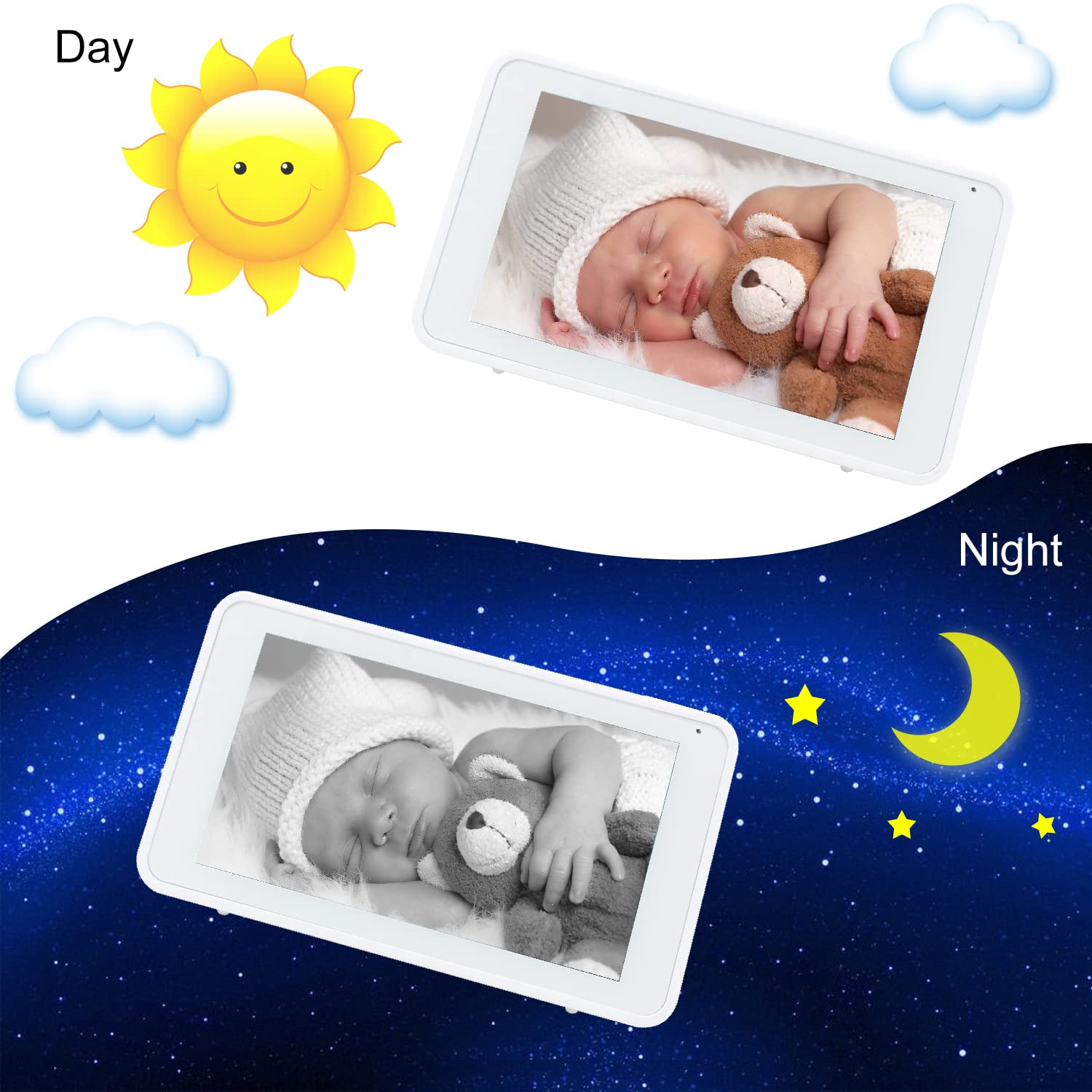 CasaCam Monitor de video para bebé VS550 con pantalla táctil de 5.5 pulgadas y cámara panorámica e inclinación FHD de 1080p, audio bidireccional, canciones de cuna, luz nocturna, visión nocturna