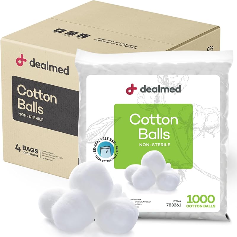 Bolas de algodão Dealmed sem perfume e sem corantes, 4 pacotes com 1.000 unidades