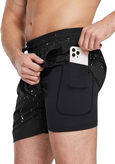 Men's Swim Trunks Swim Shorts Quick Dry Air-Hole with Compression Liner 2 in 1 Board Shorts with Pockets