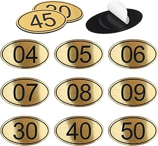 Table Numbers Locker Cabinet Number, Oval ABS Engraved Numbers Signage Tags Labels - Golden 1 to 100