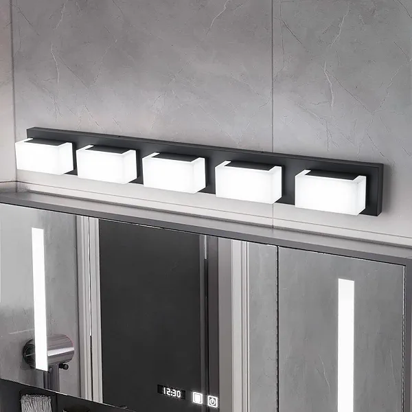 LED Bathroom Vanity Light Fixtures 38-Inch 35W Matte Black Modern Bathroom Light Fixtures Over Mirror with Rotatable Vanity Lights Heads Cool White 6000K Bath Wall Lighting Fixtures