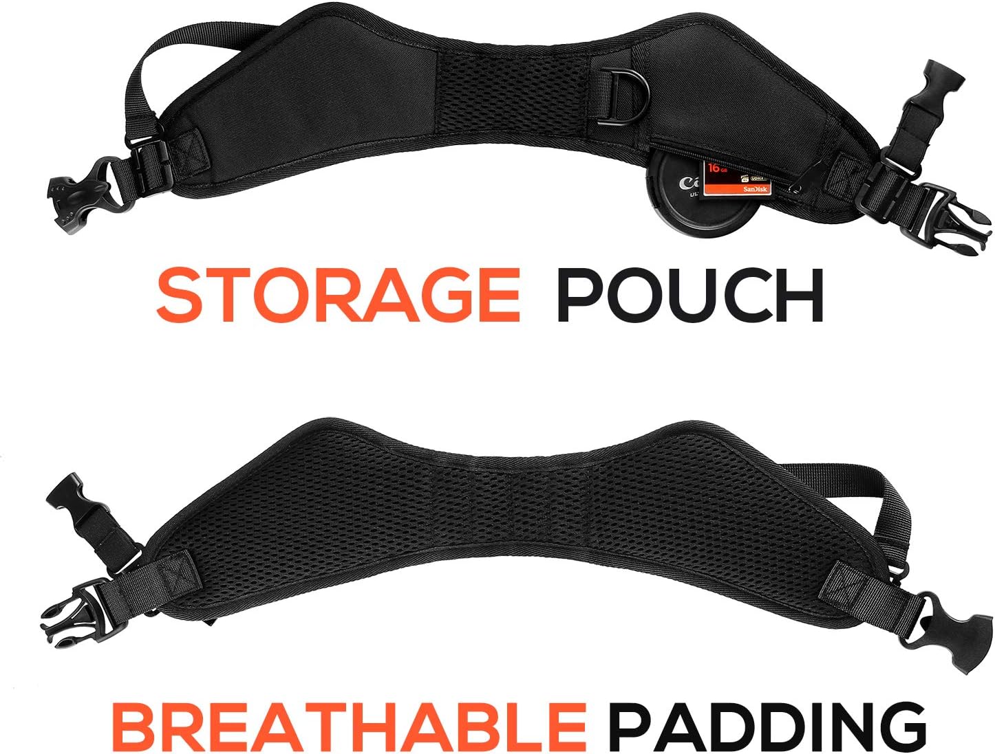 Waka Camera Neck Strap with Quick Release, Safety Tether and Underarm Strap, Adjustable Shoulder Sling Strap for Nikon Canon Sony Fuji DSLR, Black