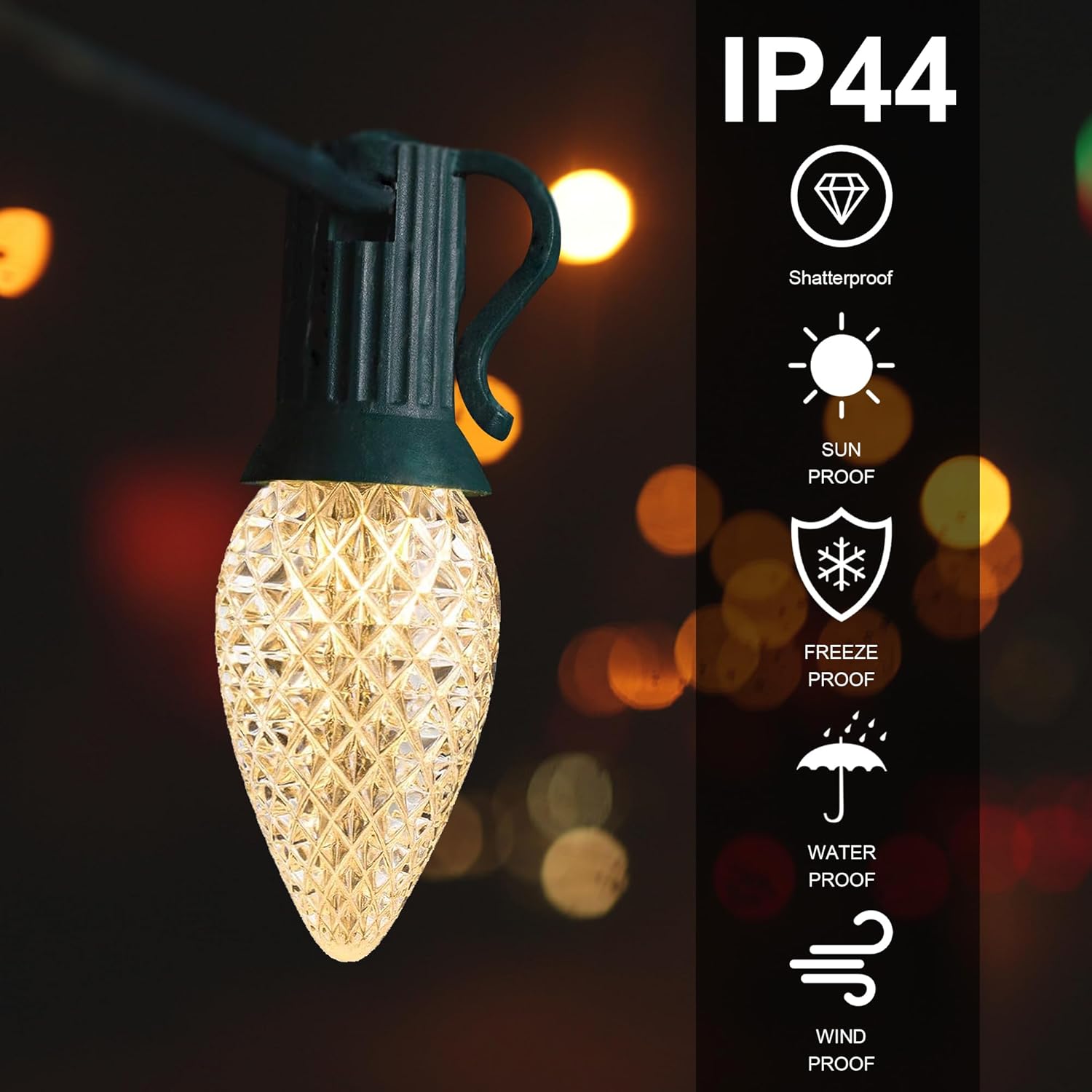 C7 Led Replacement Christmas Light Bulbs, 50-Pack C7 Shatterproof Led Bulbs with E12 Candelabra Base for Christmas String Lights, Waterproof & Dimmable Christmas Village Bulbs - Warm White
