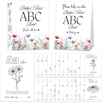 Wildflower Baby Shower ABC Coloring Book, Floral Babys First Alphabet ABC Book Activity, A to Z Flower Coloring Pages, Baby In Bloom Baby Shower Guestbook Game Keepsake