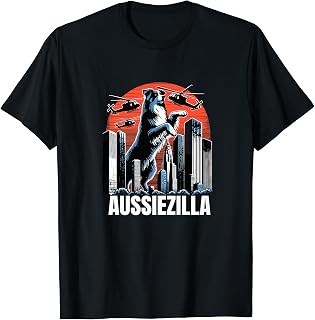 Japanese Sunset Aussiezilla Funny Blue Merle Aussie T-Shirt