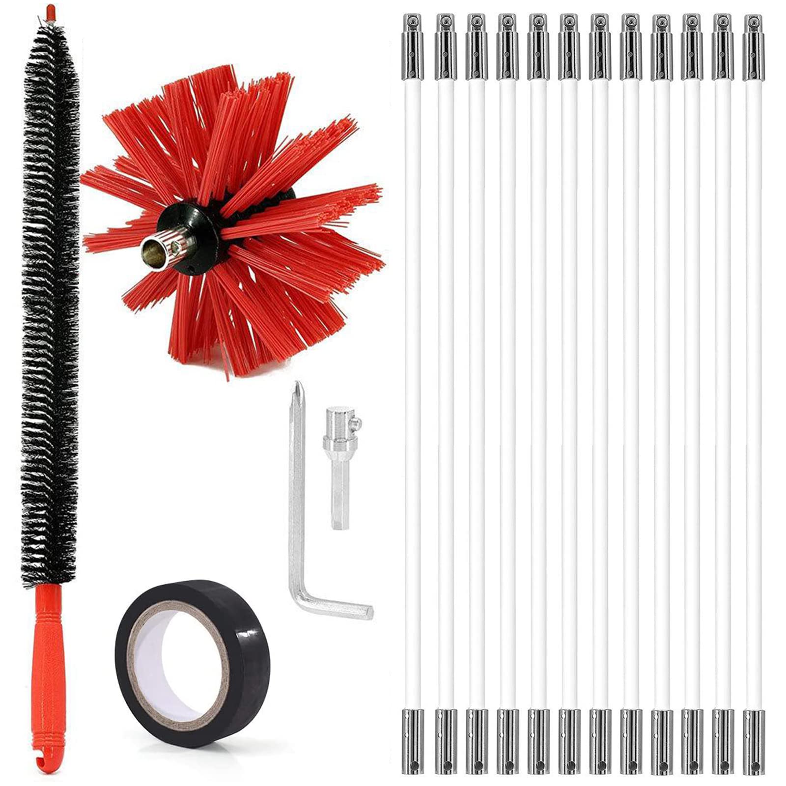 8FT Spazzole per la pulizia del camino Kit di pulizia dello sfiato dell'asciugatrice con asta flessibile Strumenti per la pulizia dello sfiato a secco Pulitore per camino Canna fumaria Stufa a pelle
