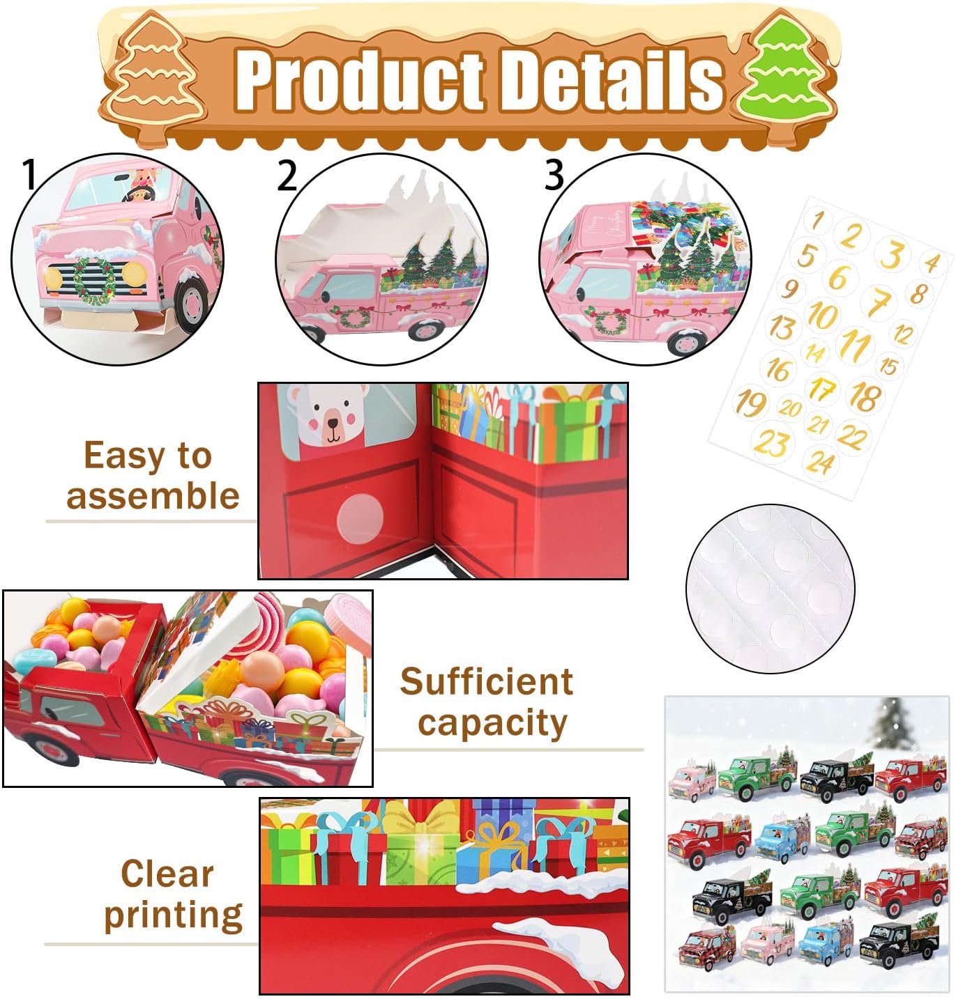 HEIPINIUYE 24 Empty Advent Calendar Boxes to Fill Yourself, DIY Empty Christmas Countdown Calendars 2025 Fillable Advent Calendar Box for Kids Adults Xmas Truck Calendars Gift Boxes