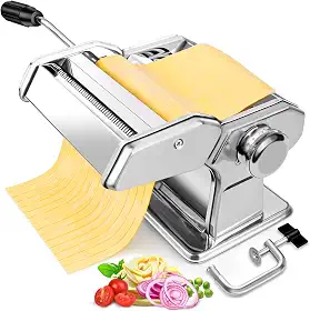 Máquina de macarrão – Rolo de massa com 7 configurações de espessura e cortador 2 em 1, máquina de macarrão de aço inoxidável para espaguete, fettuccine, ravioli, lasanha - Inclui manivela e grampo de