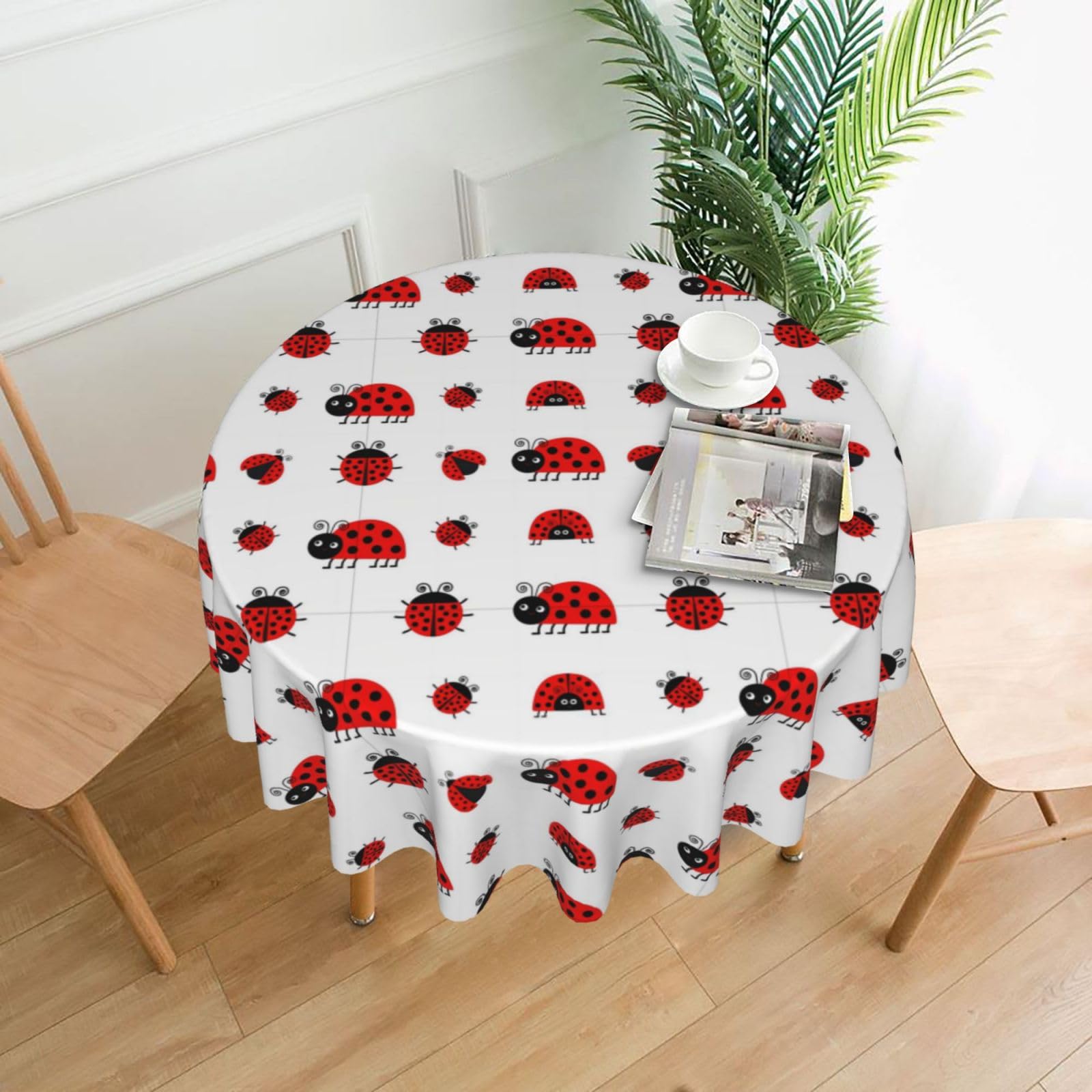 YYHWHJDE Red Ladybug Prints Round Decorative Tablecloth 60in – Elevate Your Dining Space with this Elegant Throw for Everyday Charm & Special Occasions
