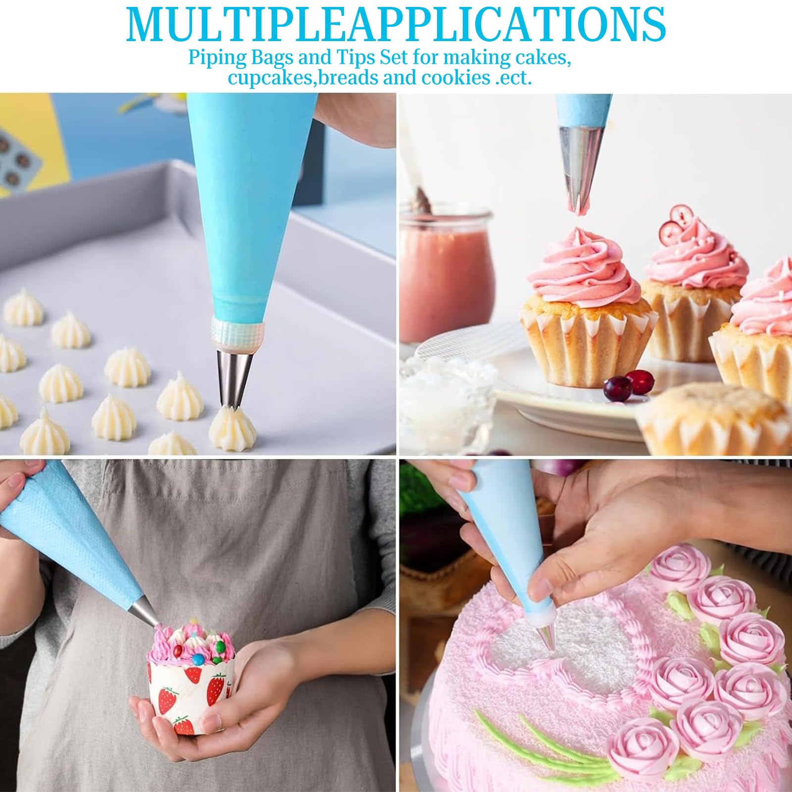 110pcs Poche À Douille Jetable Set- 100 Pièces Avec 6 Douilles 2 Adaptateurs Et 2 Élastiques- Convient aux pâtisseries à domicile et professionnelles