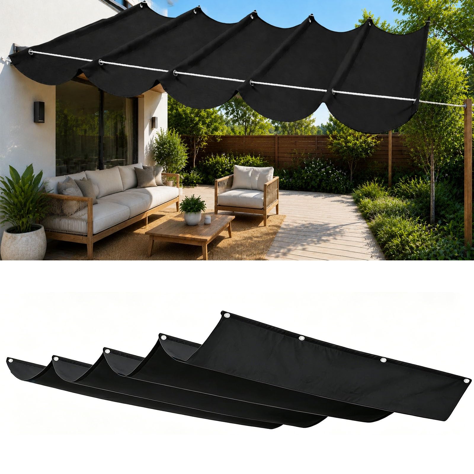 Voile d'ombrage indéchirable anti-UV imperméable 290x300 cm noir suspendu