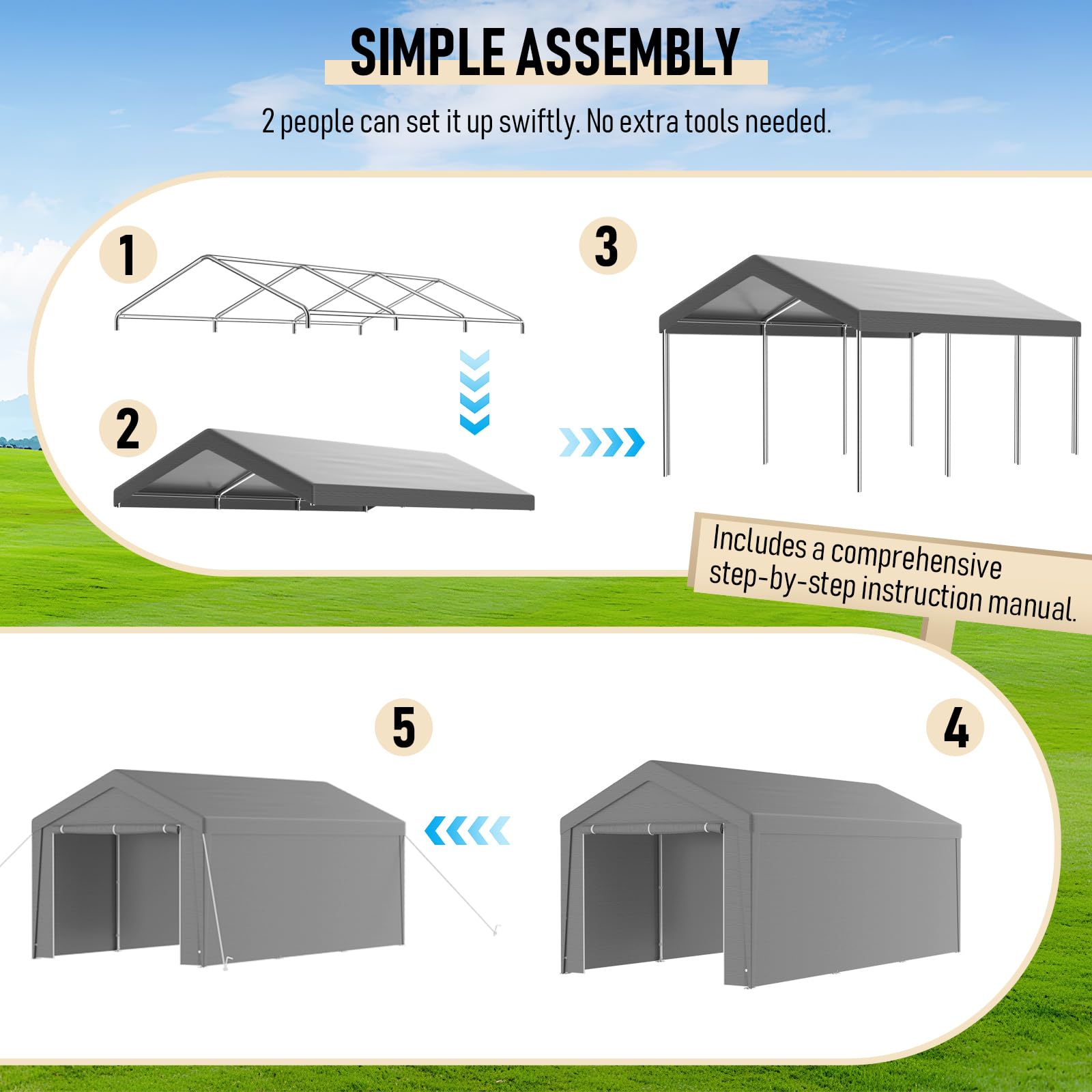 Carport - Tienda de campaña de 3 x 6 m, impermeable, con paredes laterales extraíbles, resistente a los rayos UV, resistente al invierno, para coche, SUV, camión, barco, tienda de campaña, tienda de