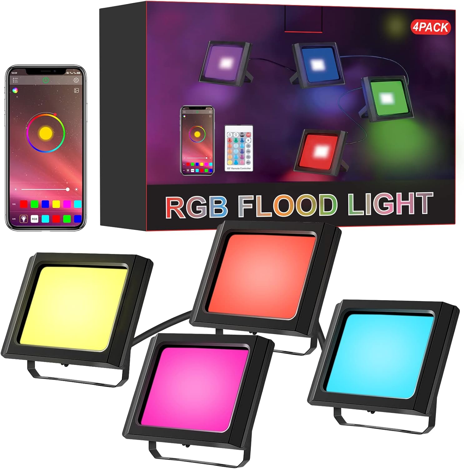 Outdoor RGB Flood LED Lights IP66 Waterproof Colored Changing