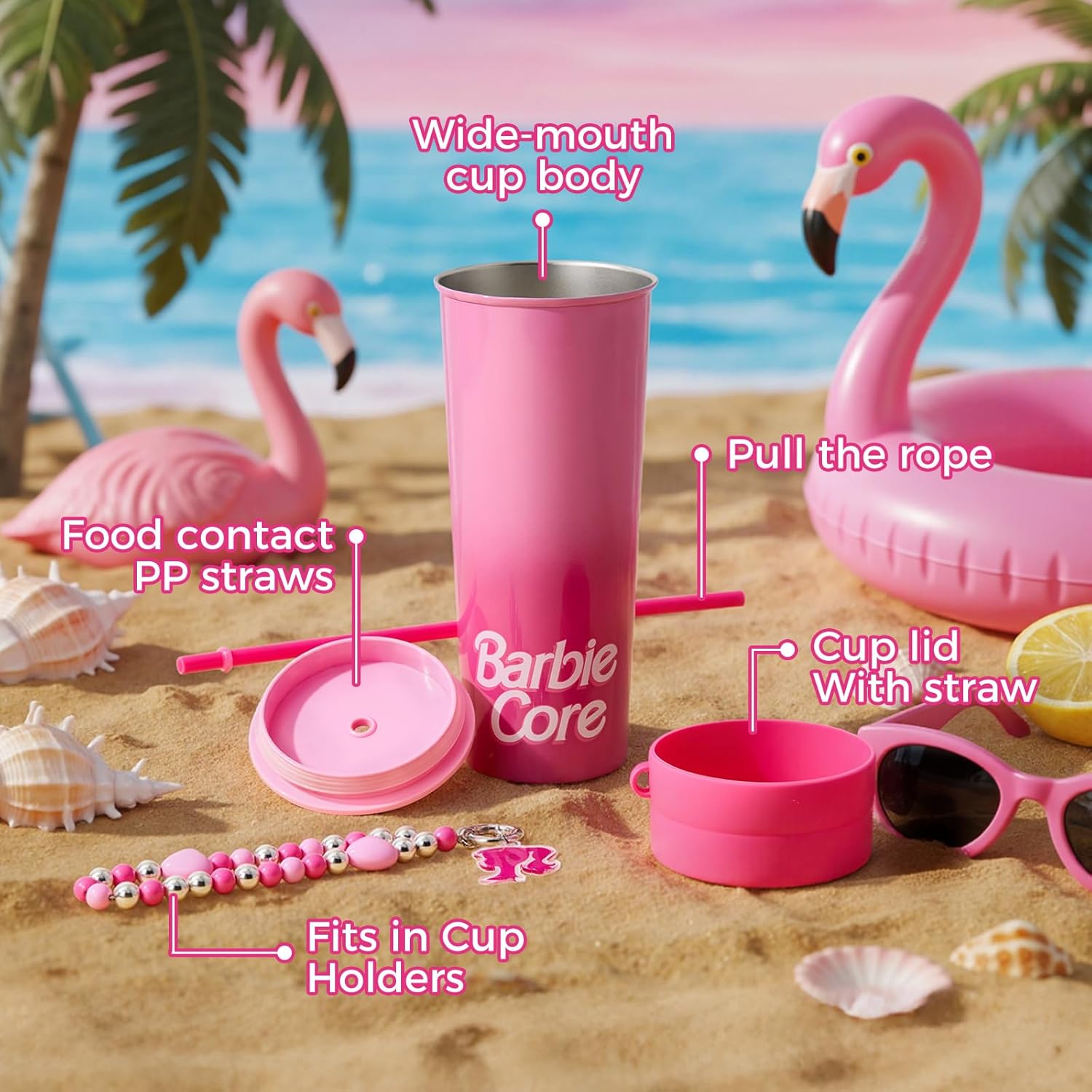 MINISO Barbie Series Stainless Steel Tumbler, 27 oz Cup with Straw and Pendant, Stylish and Sustainable Drinkware Gift for Girls and Barbie Enthusiasts - Image 3