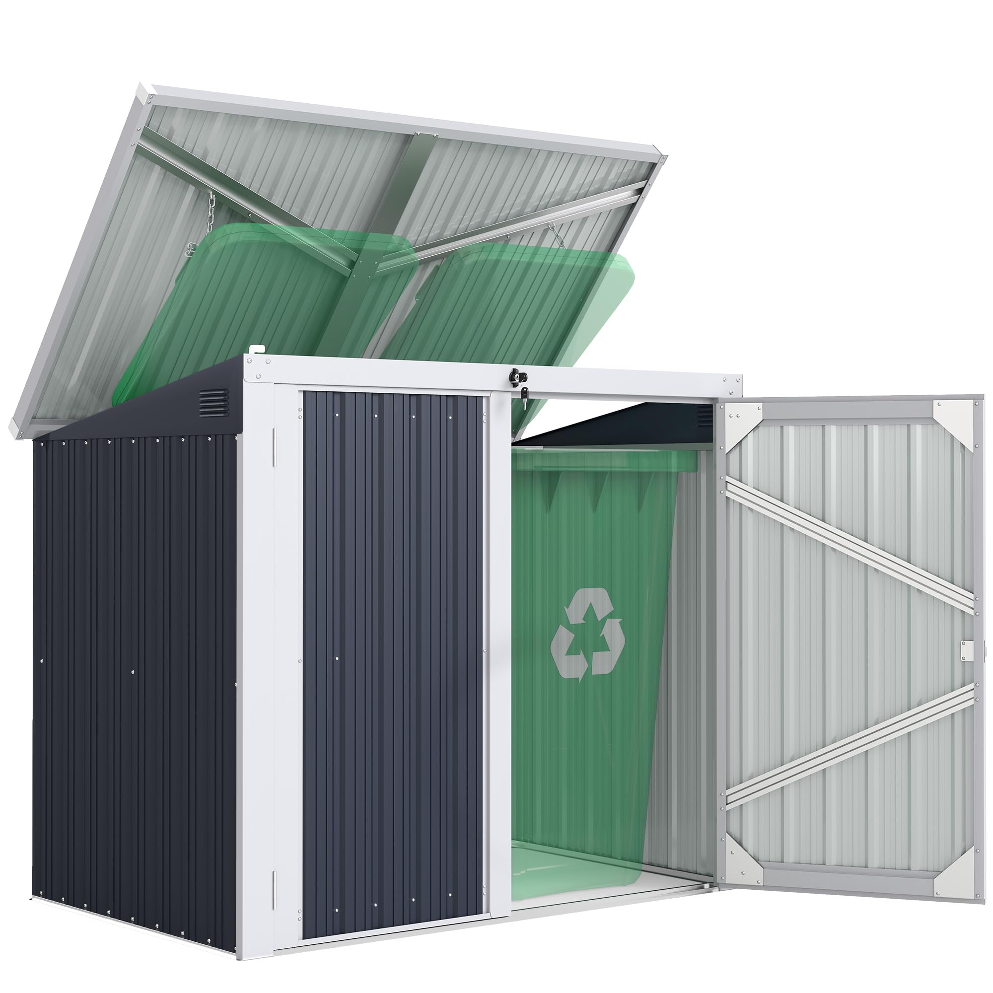 Outsunny 2 Bin Corrugated Steel Rubbish Storage Shed - Black