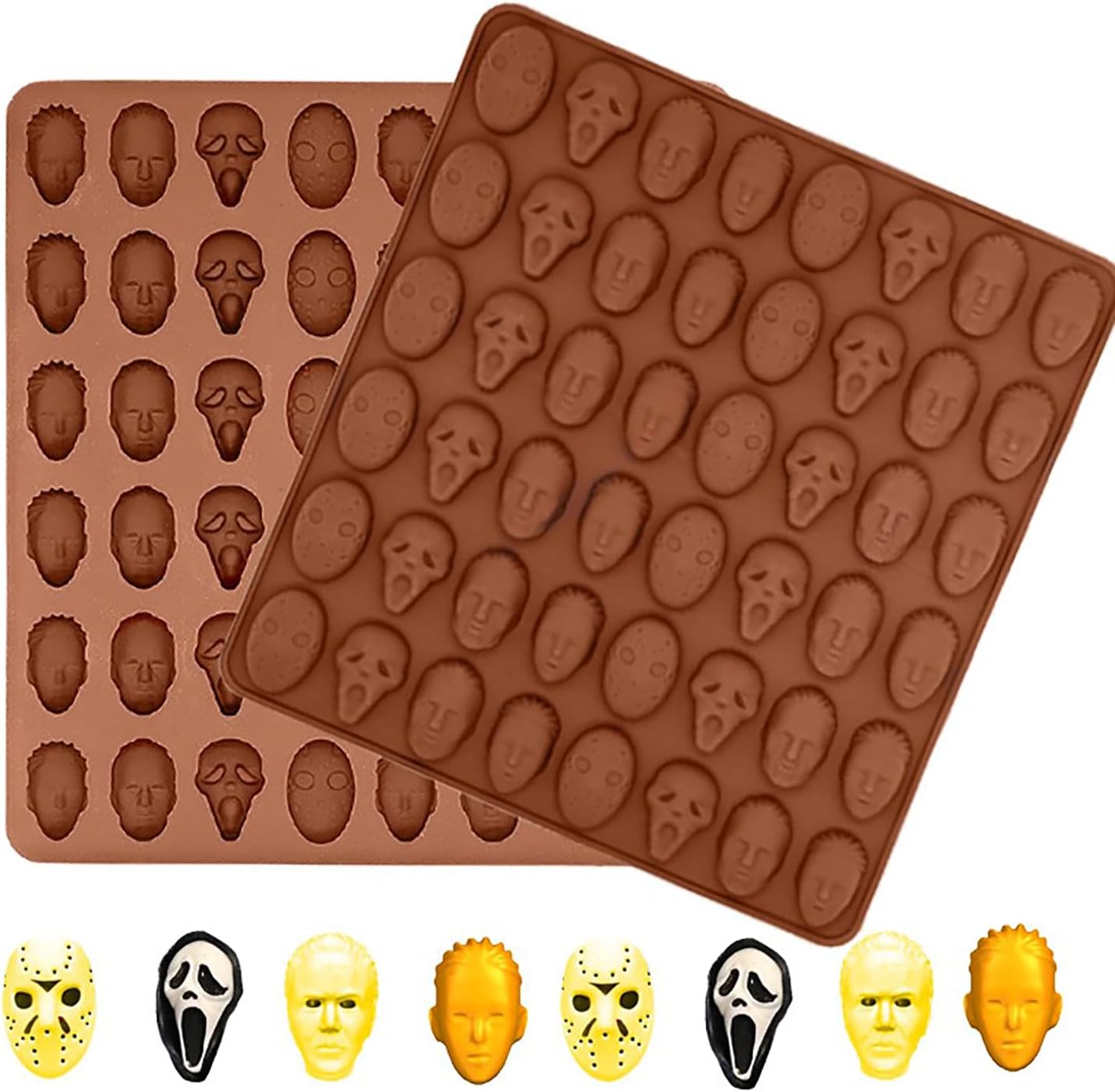 2pcs Horror Halloween Theme Chocolate Silicone Mold, Food Grade Chocolate & Candy Making Tray, Movie Characters Shape Designs DIY Prank Treats Mould for Spooky Party Decor and Baking Projects