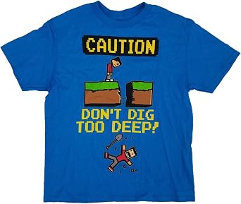 Hybrid Boys Blue Caution Dont Dig Too Deep Graphic Tee Gamer T-Shirt