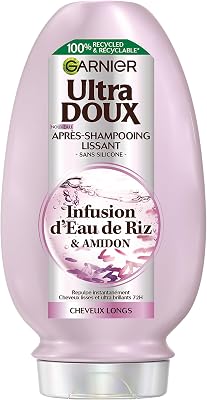 Garnier Ultra Doux Après-Shampooing Lissant Eau de Riz Cheveux 200ml | Amidon nourrissant, Douceur et brillance, Fibre cap...