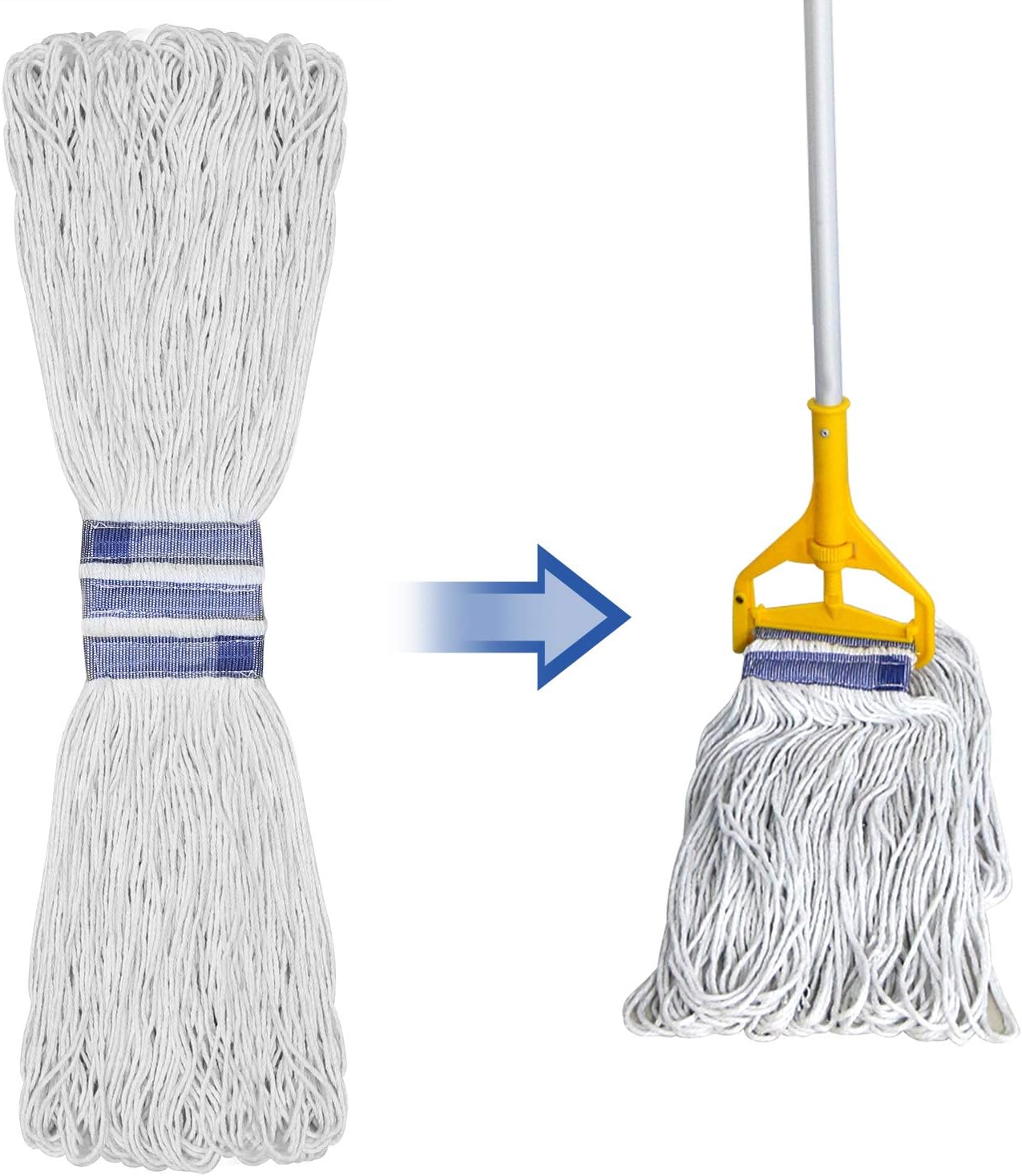 24 oz Loop-End Cotton String Mop Head, Heavy Duty String Mop Refills, 6 Inch Headband, Mop Head Replacement for Home, Industrial and Commercial Use(White) : Health & Household