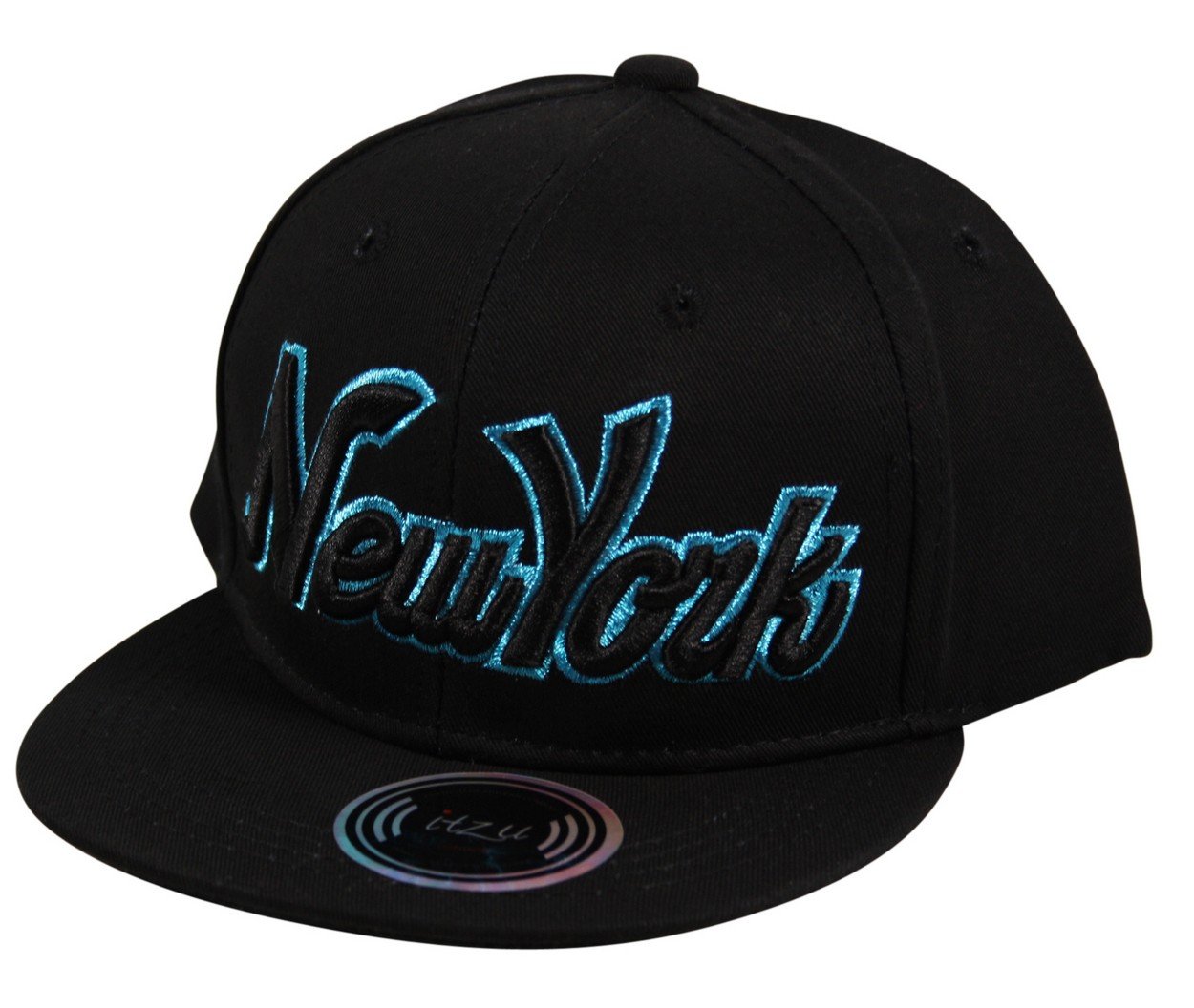 Itzu Boys Black (Black Turquoise Ny) Kids (S/Girls) New York Ny Glitter Snapback Baseball Cap Hat (Youth) Black Black Turquoise