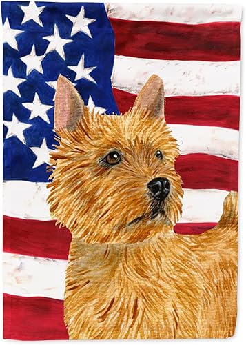 Miniatura 134 de Caroline's Treasures SS4017GF Bandera de Estados Unidos con Bulldog Inglés para jardín, bandera decorativa para patio exterior, patio, parterres,