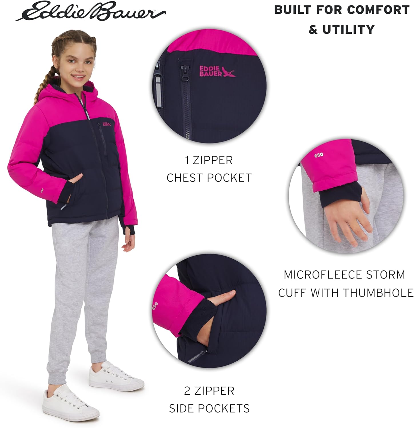 Eddie Bauer Girls' Classic Heavyweight Faux Fur Lined Hooded Insulated Down Jacket - Image 5