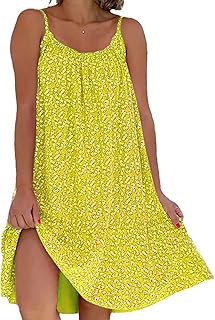 Women Summer Sleeveless Printed Camisole Dress, Women's V Neck Boho Floral Printed Camisole Dress (Color : Yellow, Size : ...