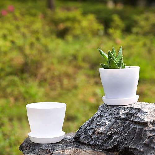 Miniatura 4 de TDHDIKE 25 macetas de plástico para interiores para plantas, mini macetas de plantas de semillero de flores con paleta, contenedores decorativos