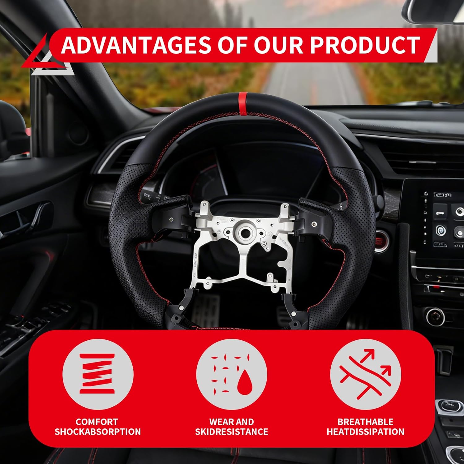 Genuine Toyota Steering Wheel Fit for 2010-2023 Toyota 4Runner, Fit for 2014-2021 Tundra, Fit for 2012-2023 Tacoma D-Shaped Flat Black Perforated Leather Steering Wheel(Without Heated Function)