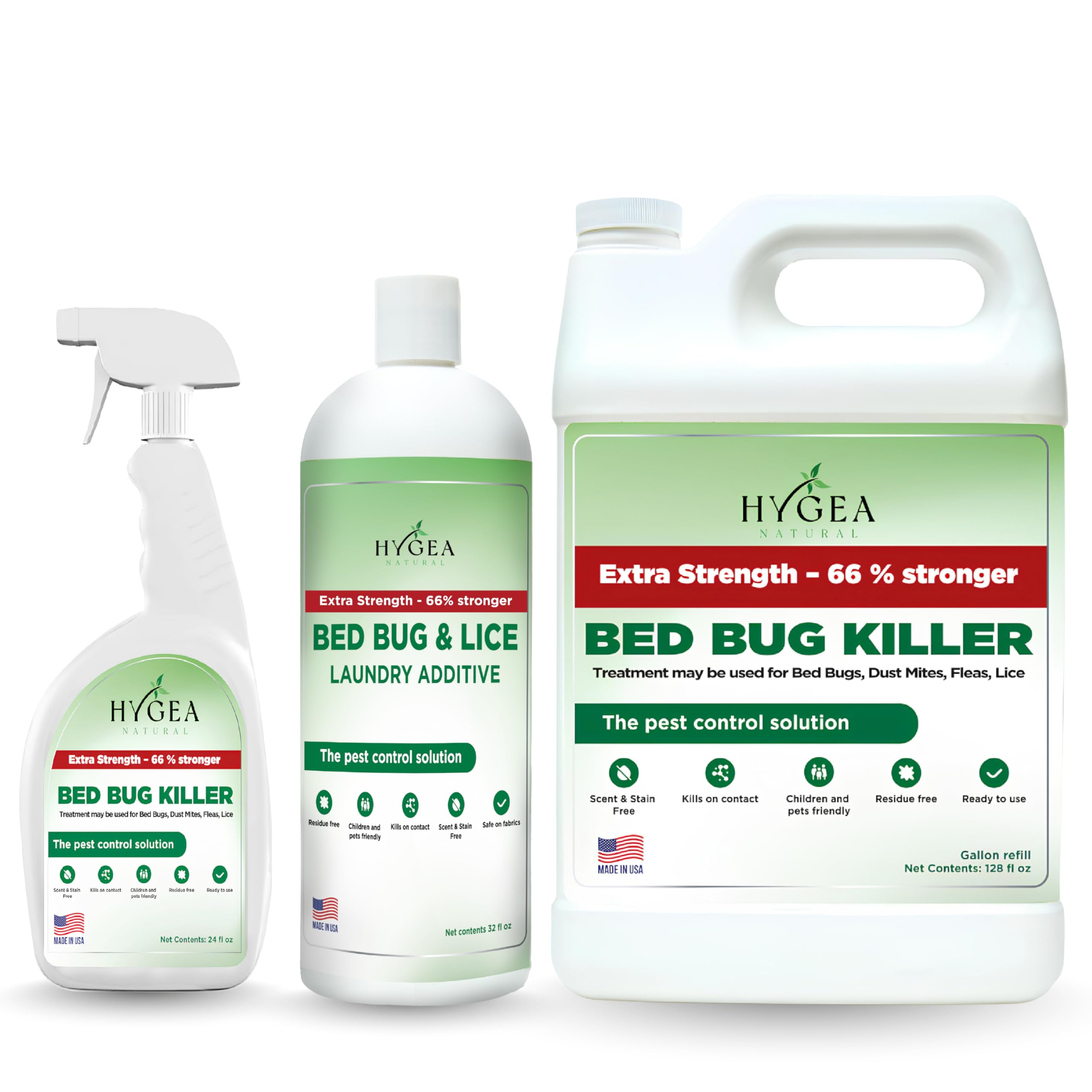 Extra Strength Bed Bug & Lice Elimination Trio - Includes Extra Strength 24 oz Lice & Bed Bug Spray, 32 oz Lice & Bed Bug Laundry Additive, & 128 oz Spray Refill
