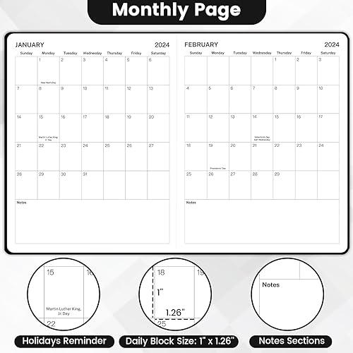 Miniatura 3 de Agenda 2024, enero 2024 - diciembre 2024, 2024, planificador semanal y mensual con página de notas para cada semana, 8 x 10 pulgadas, tapa dura con