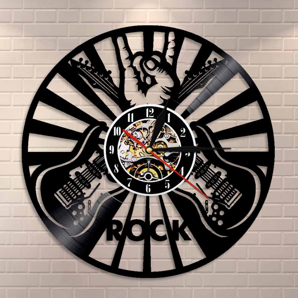 Rock Hand Sign Wall Art Wall Clock Music Room Wall Decor Vinyl Record Clock Rock Music Lover Guitar Players Gift Guitar Ornament 12 inches