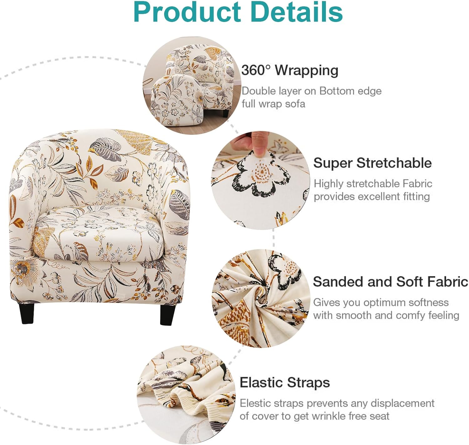 NILUOH Club Chair Slipcover 2 Piece Stretch Barrel Chair Covers Printed Tub Chair Slipcovers Soft Accent Armchair Sofa Protector for Living Room（Flowers 1）