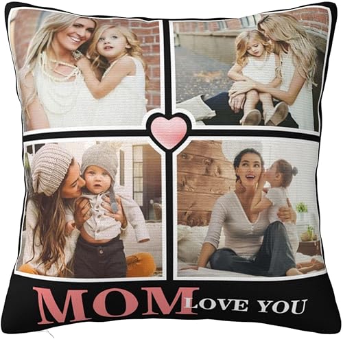 Mom Love You - Funda de almohada personalizada con imagen, funda de almohada personalizada con foto, regalos personalizados para mamá para Navidad,