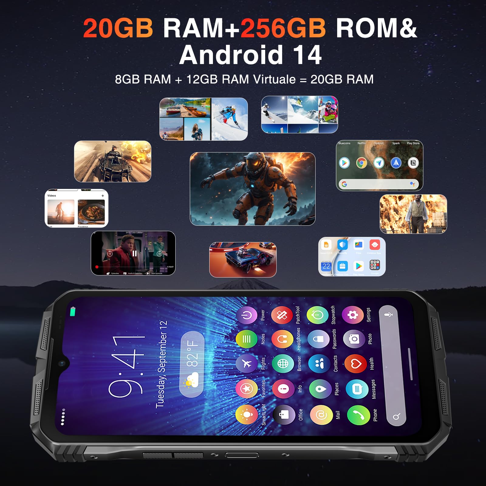 DOOGEE S cyber Rugged Smartphone(2024), 20GB RAM+256GB ROM, 10800mAh Android 14 Smartphone Indistruttibile, 6.58”FHD Telefono Rugged, 50MP+16MP Octa-Core Cellulare Rugged, Face ID/Fingerprint/NFC/GPS