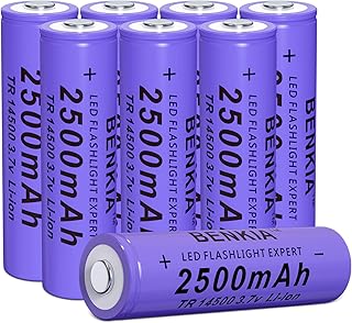 14500 Rechargeable Battery 3.7 Volt Rechargeable Battery 2500mAh Button Top for Headlamp Flashlights Headlight Cameras Toys. (8 Pack)
