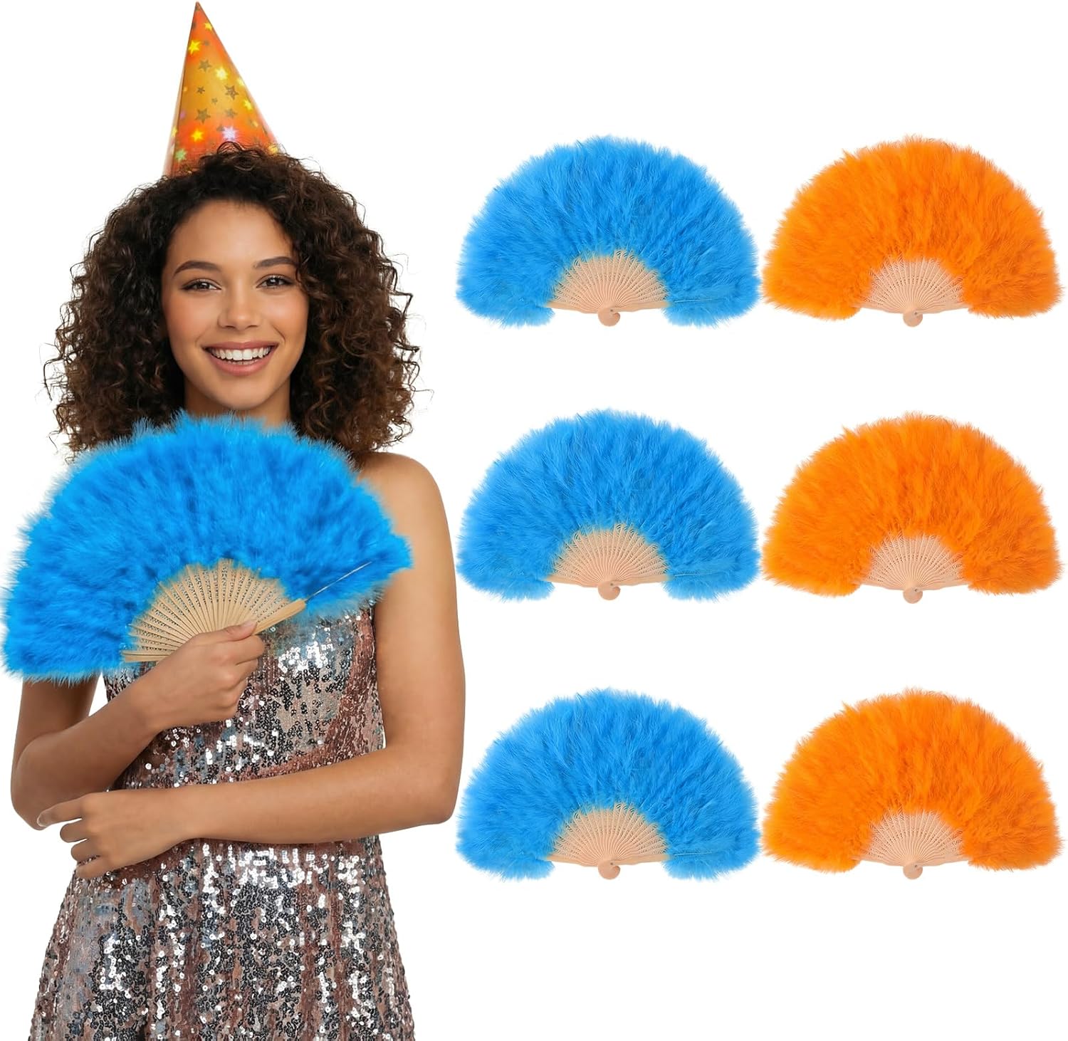 The Life of a Birthday Girl Party Favor 6 Pcs Marabou Feather Fan Folding Flapper Hand Fan for Costume Dancing Photo-Ready Party Accessories