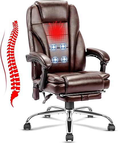 Miniatura 9 de NOBLEMOOD Silla ergonómica de oficina de masaje con calefacción alta y grande silla de escritorio para computadora sillas ejecutivas giratorias con