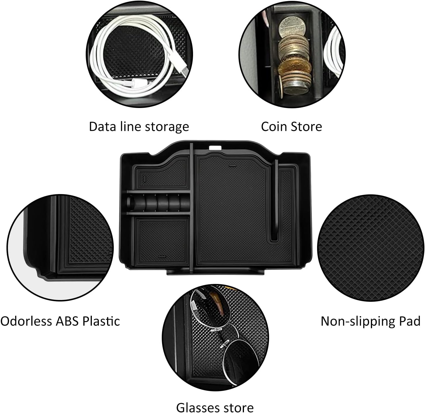 Center Console Organizer fits for Dodge RAM 2026 2025 2024 2023 2022 2021 2020 2019 1500 2500 3500 Accessories Interior Storage Box Armrest Storage Tray (Black)