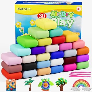 Ixiaoyoo Air Dry Clay 30 Colors for Kids - Soft Non-Sticky Modeling Clay Kit with Tools, Safe DIY Crafts Gifts Ages 3-12