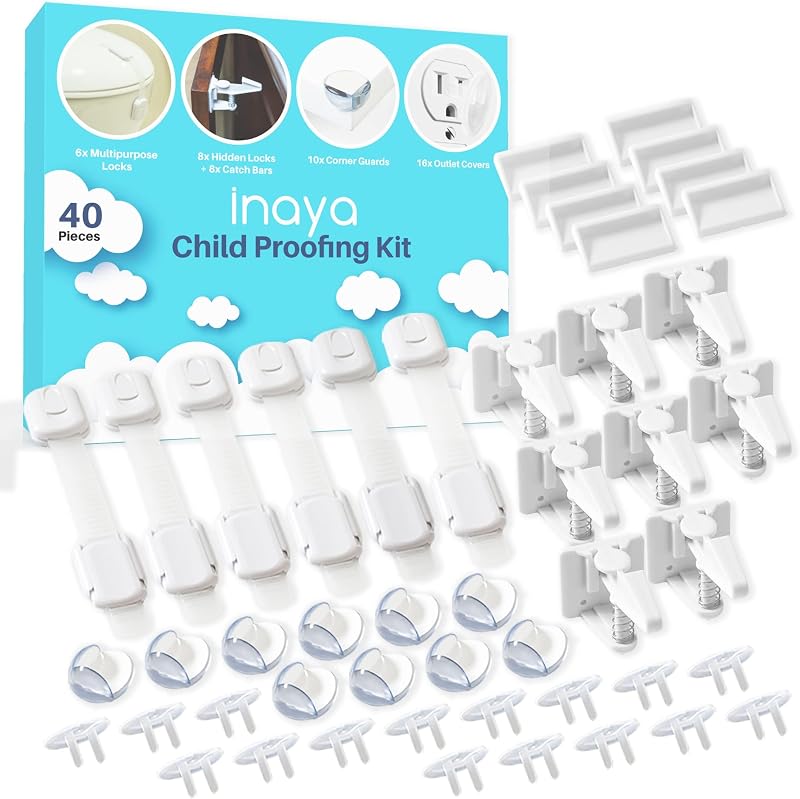 Complete Baby Proofing Kit - Child Safety Hidden Locks for Cabinets & Drawers, Adjustable Safety Latches, Corner Guards and Outlet Covers - Baby Proof Pack to Keep Your Child Safe at Home