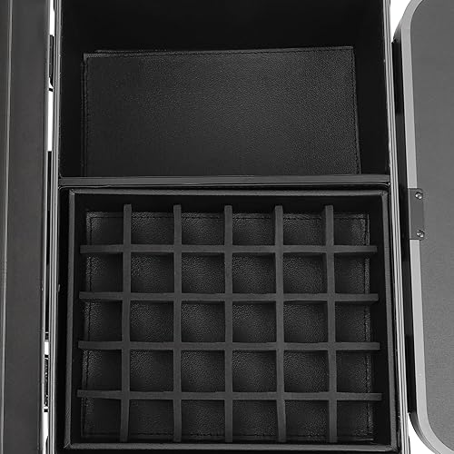 Miniatura 7 de Estuche de maquillaje grande con ruedas para profesionales, organizador de cosméticos móvil de 4 ruedas con mesa de belleza plegable, luces LED