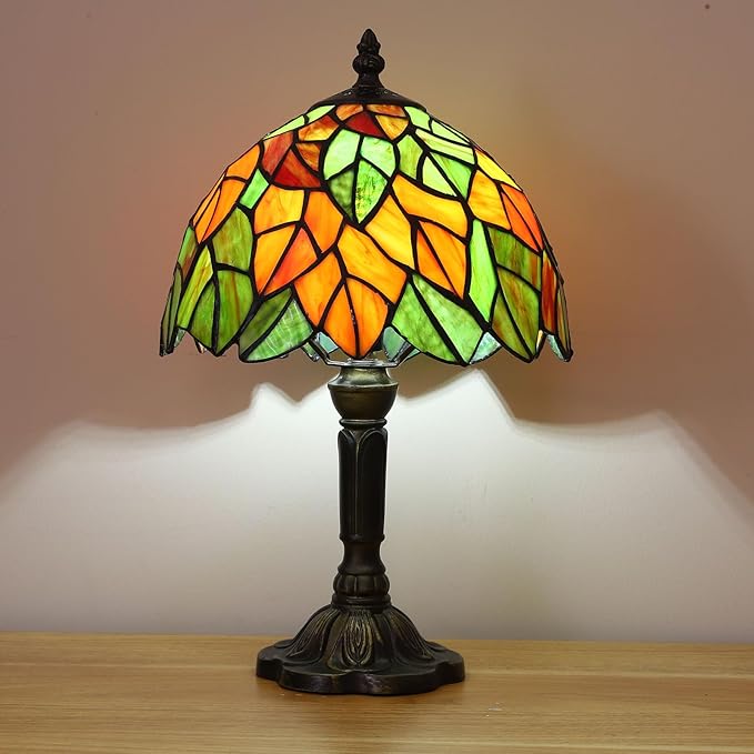 HUORUIKY Tiffany Lamp Maple Leafs Stained Glass Bedside Nightstand Table Lamp,3-Way Color Temperature,Handcrafted Small Lamps for Living Room,Bedroom+LED Bulb,Home Decor Gifts,9X9X15Inch photo 2